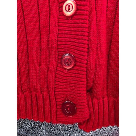 Vintage Red V-Neck Cardigan Sweater Ribbed Acrylic Knit USA Large Like New - Picture 4 of 5